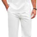 COOFANDY Men's 2 Piece Cotton Sets Casual Long Sleeve Cuban Henley Shirt and Loose Pants Set Beach Vacation Outfits (Large, All White)