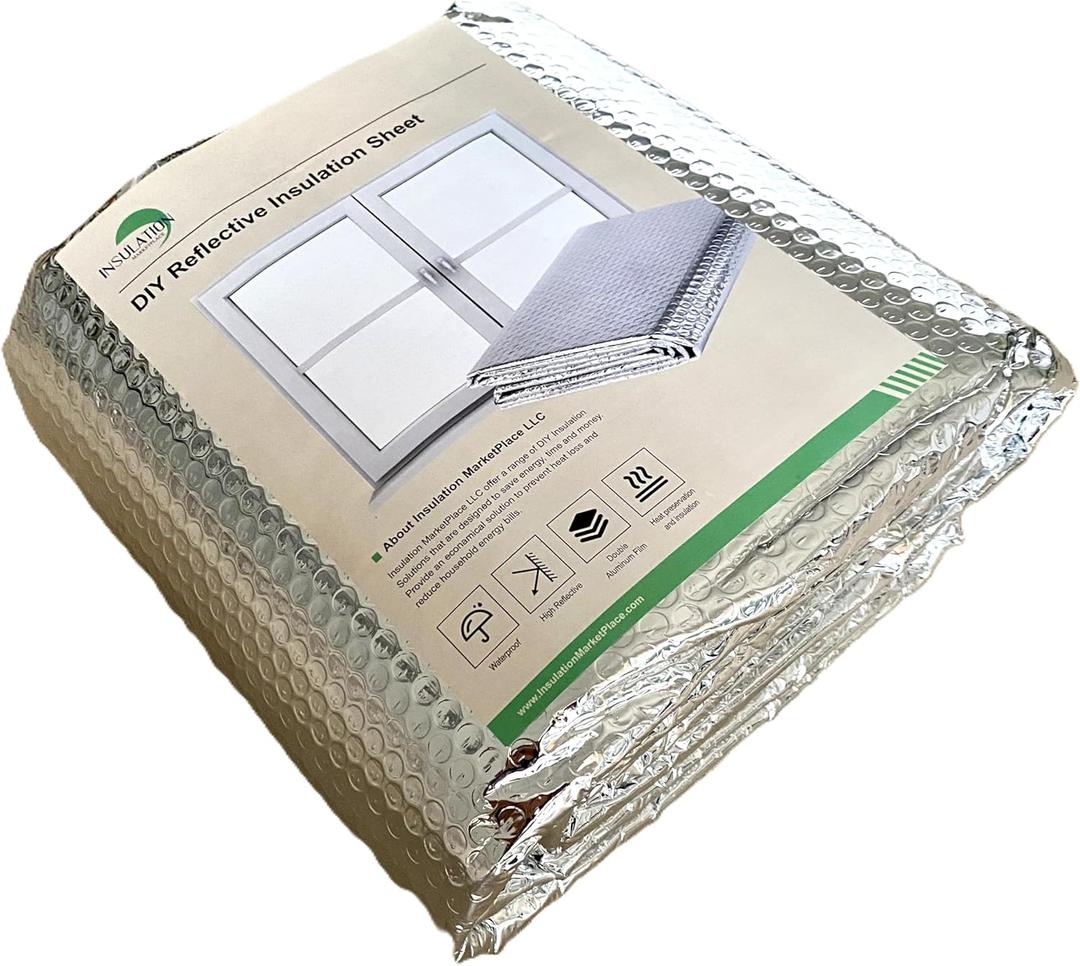 INSULATION MARKETPLACE - 48" x10ft Bubble Double Foil Reflective Insulation Roll, Thermal Shield, RV Window Insulation INSULATION MARKETPLACE - 48" x10ft Bubble Double Foil Reflective Insulation Roll, Thermal Shield, RV Window Insulation