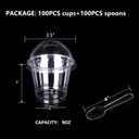 100 Pack 9 OZ Clear Dessert Cup with Dome Lid and Spoon, Sturdy PET Party Parfait Cups for Cold Drinks Salad, Ice Cream, Fruit, Snack, Yogurt, Disposable Take Out Container