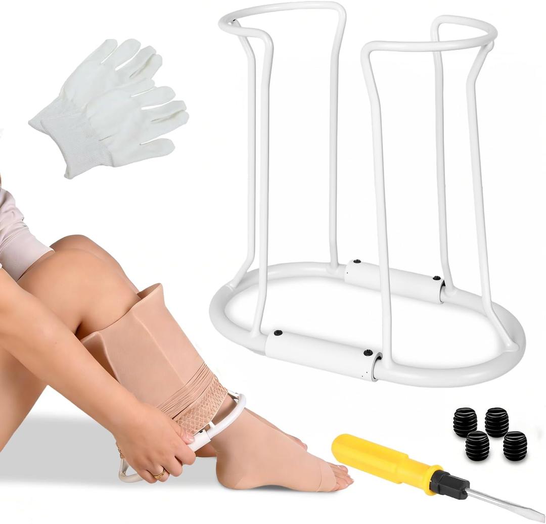 Compression Sock Aid, Adjustable Size Fits All Calf Circumferences, Sock Assist Helper Device for Easy Application of Compression Stockings, White