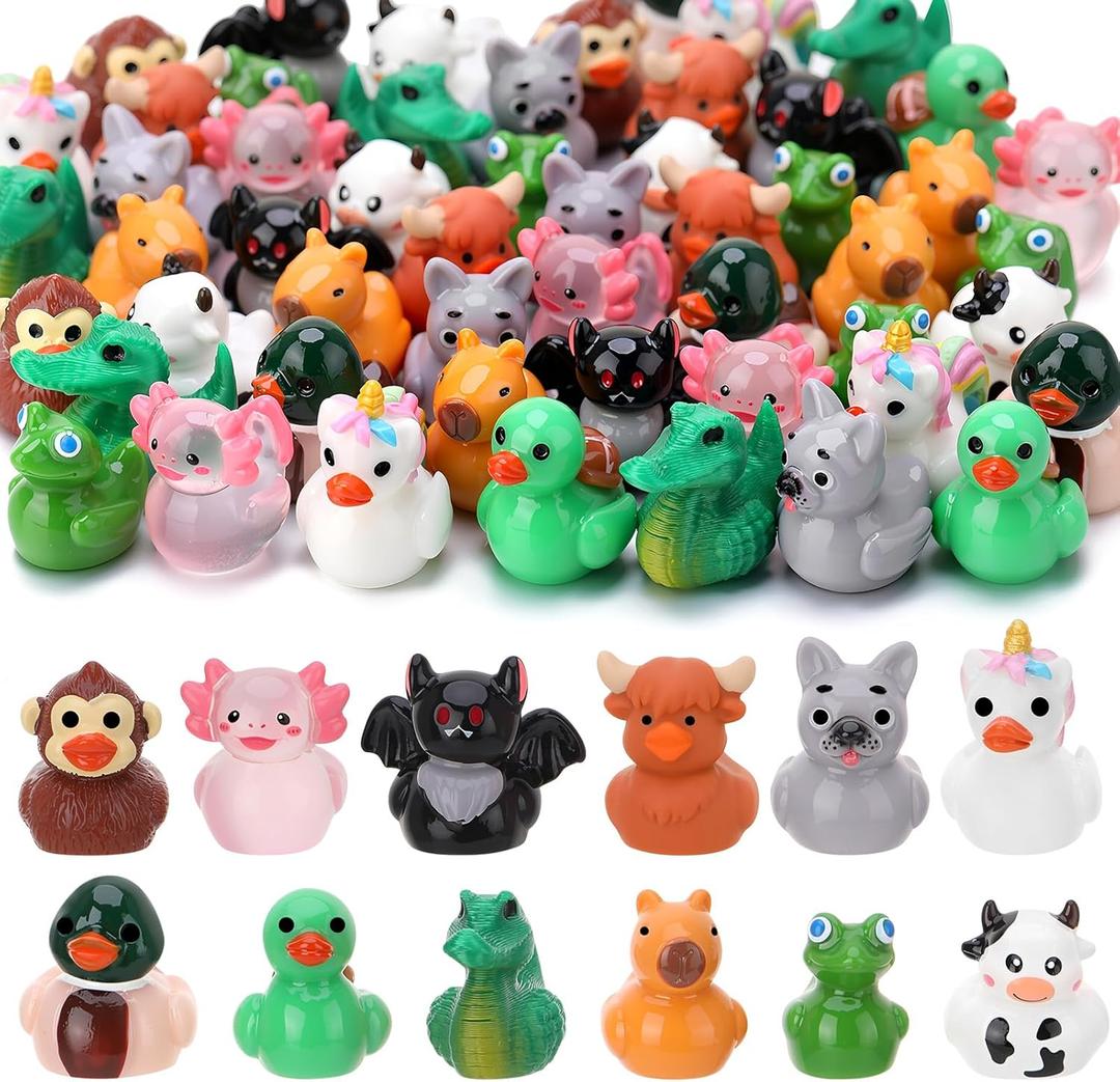 60pcs Mini Resin Animal Ducks, Tiny Ducks for Hiding, Miniature Duck Figurines, Novelty Party Favors Gift Decoration (12 Styles)