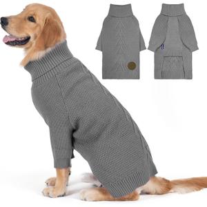 Cyeollo Dog Sweater Turtleneck Knitted Sweaters with Long Sleeves Soft Knitwear Warm Dog Clothes for  Dogs, Grey XXL