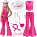 Cowgirl Costume Girls Kids Disco Western Rodeo Dress Up Outfits for Halloween Birthday Cosplay Party (140(7-8 Years), Hot Pink)
