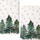 ARKENY Christmas Kitchen Towels Set of 2, Green Xmas Tree Snowflake Dish Towels 18x26 Inch Drying Dishcloth, Farmhouse Nobel Home Decoration AD140 (Green Two Piece)