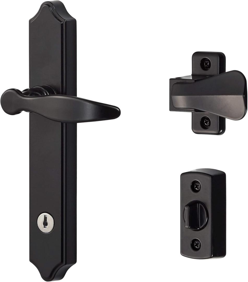 Ideal Security 1216 Surface Mount Storm Door Handle with Lock and Key for 1 1 inches Thick Doors (Black, 4-Posts)