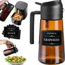 OURCABECUE 2 in 1 Olive Oil Sprayer for Cooking, 16oz/470ml Light-Blocking Dark Olive Oil Dispenser Bottle for Kitchen, Food-Grade Glass Oil Mister with 8 Oil Stickers