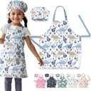 Kids Apron & Chef Hat Set  Adjustable, Water-Resistant  For Cooking, Baking, Arts and Crafts  Fits Ages 38 (White)