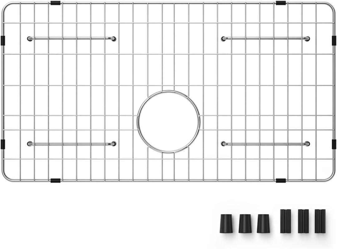 Stainless Steel Sink Grid and Protectors for Bottom of Kitchen Sink, 26" x 14" Sink Bottom Grid with Rear Drain for Single Sink Bowl (26" X 14 1/16")