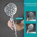 GwernKB Handheld Shower Head with on off Switch&Built-in Power Spray,7-Setting High Pressure Spray Shower Wand with 79in Long Hose&Bracket and Extra Adhesive Shower Holder for Lower Mount,Chrome