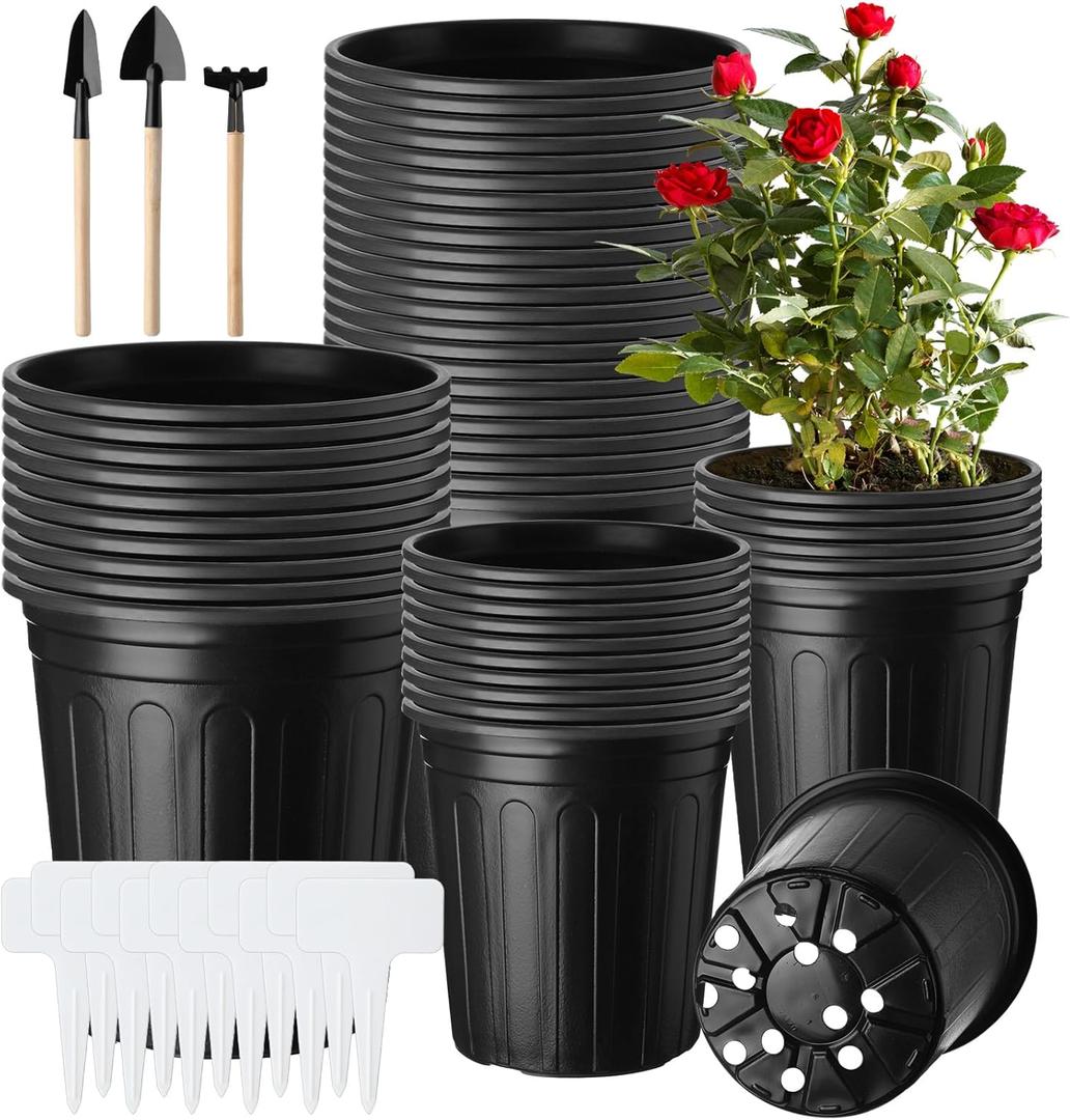 FoldTier 300 Pcs 2 Gallon 1 Gallon Plant Nursery Pots Bulk Flexible Plastic Flower Seed Starting Pot with Drainage Hole Label Tools Container for Seedlings Cuttings Succulent Trade Tree Outdoor