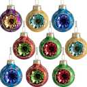 9 Pcs Christmas Glass Reflector Ball Ornament, 1.6'' Hanging Decoration, Multicolored Glass Ball for Vintage Tree Decor, Party Flower Arrangement
