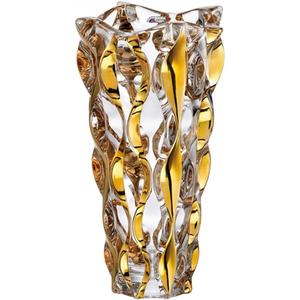 Gold Crystal Glass Bohemian Vase with Hand Painted Golden Edge 9.1inch Tall for Centerpieces, Weddings, Housewarming, Home Decor