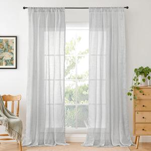BGment Curtains 84 Inch Length 2 Panels Set for Living Room, Light Grey Linen Window Drapes Semi Sheer Lightweight Rustic Textured for Farmhouse Bedroom Light Filtering Rod Pocket, Each 42 Inch Wide