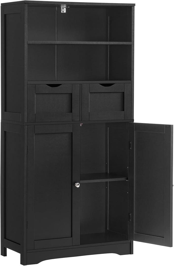 Iwell Tall Storage Cabinet, Black Storage Cabinet & Adjustable Shelves, Bathroom Cabinet for Living Room, Dining Room, Entryway, Black, 49.6''H