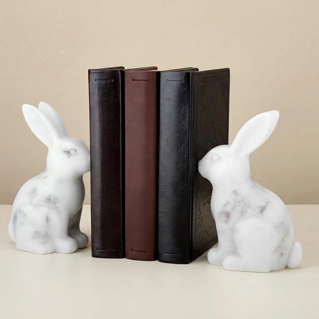 1 Pair Decorative Bunny Bookends Cute Animal Rabbit Book Ends Easter Bunny Statues for Home Office Desk Living Room Decoration