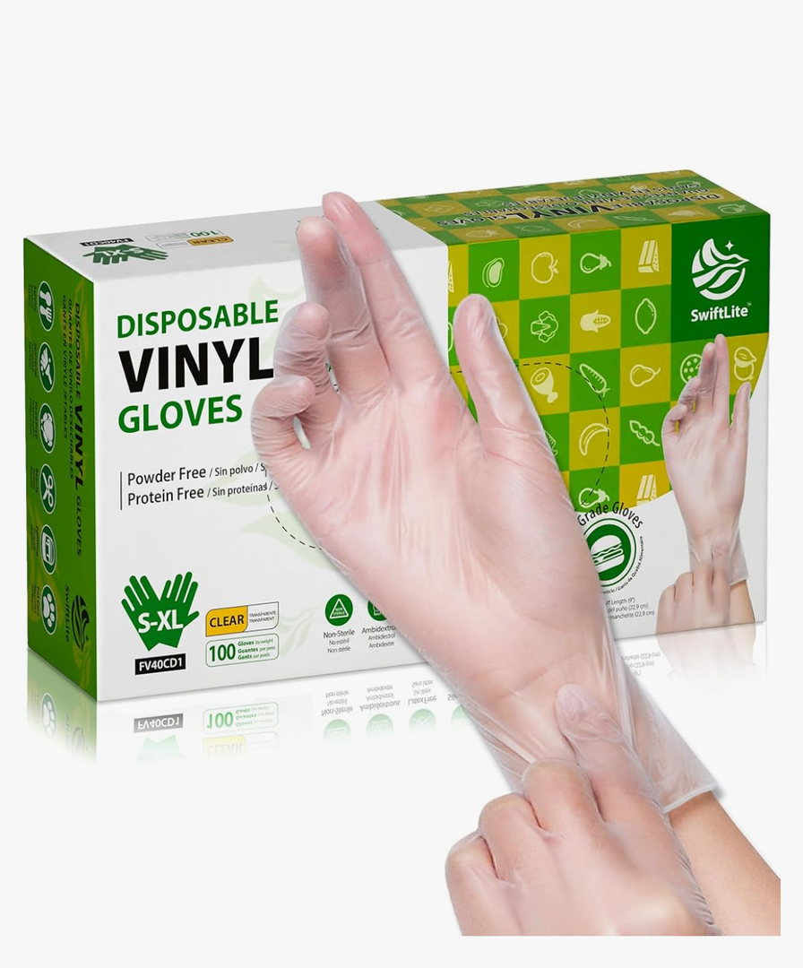 Disposable Vinyl Gloves, Food Safe, Latex-Free Powder-Free Clear Plastic Gloves for Cooking, House Clean, Food Prep