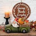 Hodao Thanksgiving Gnome Car Figurine with Pumpkins  Fall Harvest Festival Decor, Autumn Pumpkin Car Statues for Home, Kitchen, Table Centerpiece, Thanksgiving Decoration (Green)