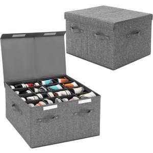 2 Pack Shoe Storage Box Fits 32 Pairs, Large Shoe Organizer with Lid and Adjustable Dividers for Closet, Shoes, Sneakers and High Heeled, Foldable and Stackable (Grey) 21 x 17 x 13 in/53 x 43 x 33 cm
