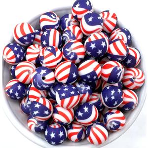 10pcs Star Stripes Flag Silicone Beads 15mm, American Flag Silicone Beads, 4th of July Flag Silicone Bead, Jewelry Beads, Beads for Keychains