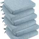 downluxe Indoor Chair Cushions for Dining Chairs, Soft and Comfortable Textured Foam Kitchen Chair Pads with Ties and Non-Slip Backing, 16" x 16" x 2", Light Blue, 6 Pack