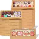 24pcs 12x5x1.5 Inch Borwn Cookies Boxes. with Window Bakery Boxes Macaron Boxes Chocolate Truffle Boxes Donut Treat Boxes Cakesickle Boxes for Christmas Valentine's Easter Mother's Day (Brown)