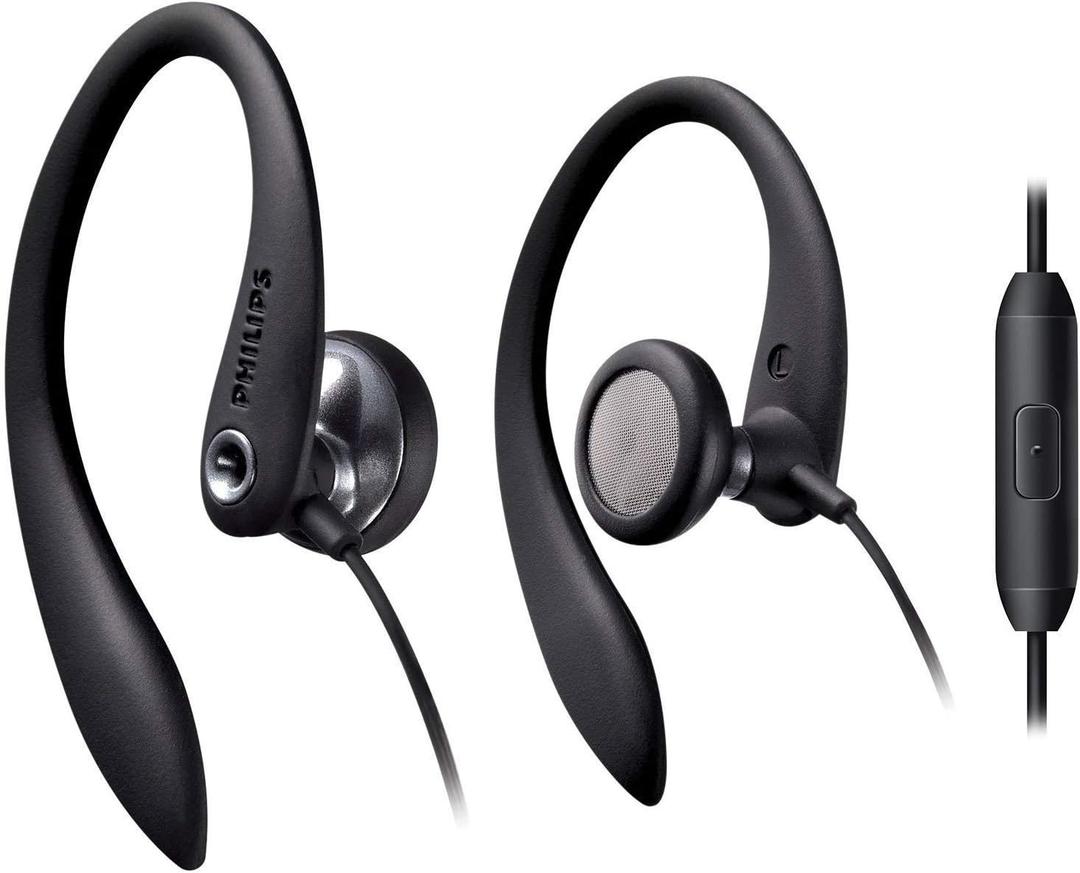 PHILIPS SHS3305BK Wired Flexible Earhook Headphones with Mic, Black