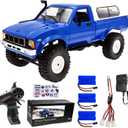 WPL C24 1/16 RC Rock Crawler 4x4 Truck with 3 Upgraded 1200mah Battery 2.4GHz Remote Control Off-Road Pick-up RTR for Men (Blue)