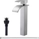 Tall Bathroom Vessel Sink Faucet, Brushed Nickel Tall Waterfall Single Handle 1 Hole Bathroom Vessel Sink, Bowl Wash Basin Lavatory Vanity Faucets with Pop-up Drain