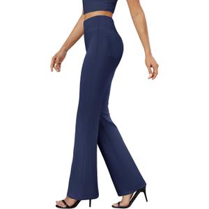 DLOODA Womens Bootcut Dress Pants Business Casual Work Pants with Pockets High Waist Stretchy Trousers Pull On Office Slacks (X-Large, Navy Blue)