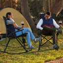 Folding Rocking Camping Chair Portable Outdoor Rocker with High Mesh Back, Handrail Bars, Carry Bag, Cup Holder, Bottle Opener, Supports 400 lbs, Black&Green