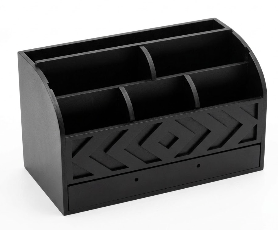 Wooden Tea Bag Storage Bin with Dividers, Coffee Pods and Paper Cups Organizer for Home (Black)