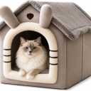 Dog & Cat House Bed, House-Shaped Plush Indoor Pet Bed, Grey