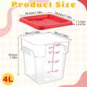 Ziliny 1 Pcs 4 Qt Square Food Storage Container with Lid, Clear Plastic Container with Lid and Scale in Red, Kitchen Organization Set for Home Kitchen, Restaurant Meal Prep (Red)