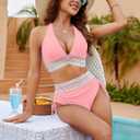 Blooming Jelly Women High Waisted Bikini Sets Tummy Control Swimsuits Color Block Two Piece Drawstring Bathing Suit (XL)