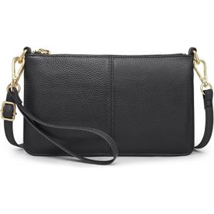 Kattee Leather Small Crossbody Shoulder Bags Purse for Women Trendy, Designer Handbag Pouch Clutch with Wristlet (Black)