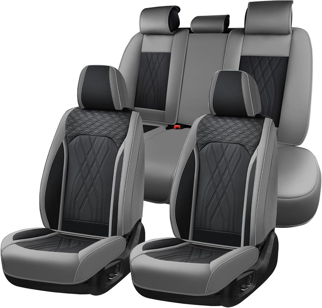 FLORICH Leather Seat Covers for Cars Front and Rear Car Seat Cover Premium Car Seat Protector Luxury Automotive Seat Covers Full Set Universal Fit for Most Car Truck SUV, Gray&Black