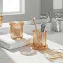 Bathroom Organizers and Storage,2 Pack Glass Qtip Holder Dispenser,Bathroom Essentials Accessories Decor,Vanity Makeup Storage Organizer for Cotton Swabs,Cotton Balls,Pads,Floss Picks (Amber)