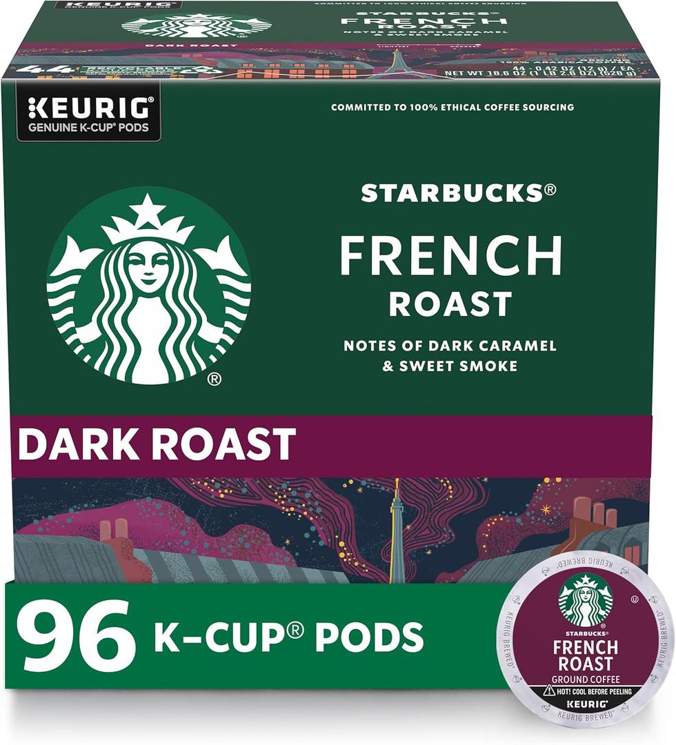 Starbucks K-Cup Coffee Pods, Dark Roast Hot or Iced Coffee, French Roast, 96 Keurig Pods (24 Count (Pack of 4), BB February 11 2026