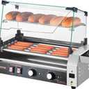 VEVOR Hot Dog Roller, 12 Hot Dog 5 Rollers, Stainless Steel Sausage Grill Cooker, 750W Commercial Hot Dog Machine with Dual Temp Control, Cover, Side Storage Box, Removable Shelf & Oil Drip Tray