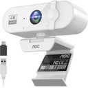 AOC White 4k Webcam for PC with Microphone, Computer Camera with Noise Cancellation, Privacy Cover, 99° FOV, Plug & Play USB Webcam for Streaming, Conferencing, Zoom, Skype, Facetime