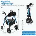 Ambliss 10" Front Wheeled Walkers for Seniors,Rollator Walker with Seat and Extra Wide Backrest, Lightweight Collapsible Rolling Walker, Adjustable Height Rollator Walker with Cup & Cane Holder (Blue)