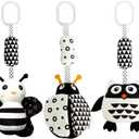 KAKIBLIN Baby Hanging Toy,3 Pack Black and White Baby Toys for 3 6 9 12 Months, High Contrast Hanging Toys, Plush Soft Stroller Rattles Toy for Boys and Girls(21CM, Lady bug, Bee & Owl)