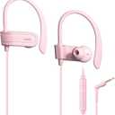 Wired Over Ear Earbuds with Microphone Volume Control Ear Hook and Case, Sweatproof Sport Earphones for Running Exercise Gym Workout, Wrap Around Headphones for Cellphones, Laptop, Tablet Pink