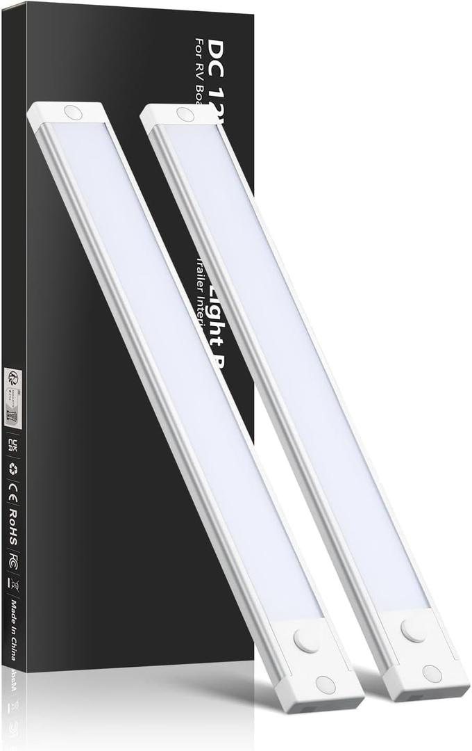 Acegoo RV Dimmable Under Cabinet LED Lighting 12V Linear Light Bar with Integral On Off Dimming Switch & Red Night Light, Screw Mount Hard-Wired for RV Van Truck Motorhome (12 Inches Warm White 2Pcs)