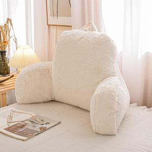 Aimuan Reading Pillow Bed Rest Wedge Adult Backrest Pillow with Arms Sitting in Bed Cushion Incline Rest Sleeping Pillow for Watching TV/Gaming/Relaxing, Ivory, Standard