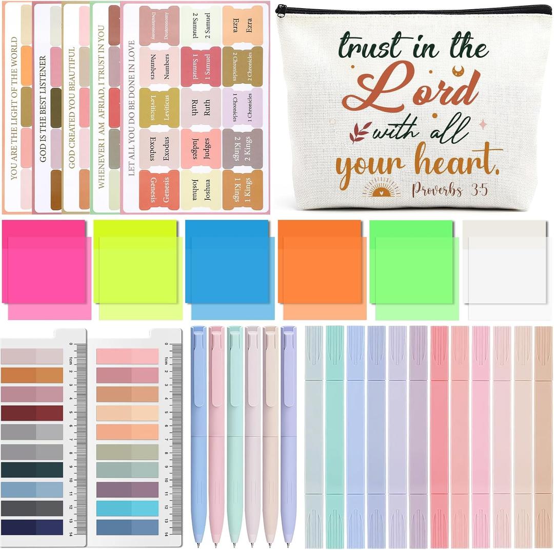 INCOK Bible Journaling Kit for Gift - Trust In The Lord Annotation Kit Bag Aesthetic Highlighter Bible Markers No Bleed Through Gel Pen Bible Journaling Tabs for Bibles Aesthetic Useful Supplies