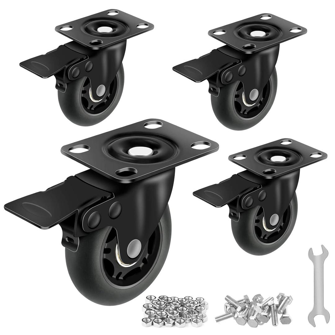 Apllamo 3" Casters Set of 4 4 Heavy Duty Quiet Casters, Max Load 2000LBS. Suitable to do Soft Wheels for cart, Glide Quietly and Protect The Floor, casters Set of 4 Heavy Duty.