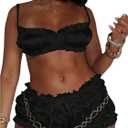 SweatyRocks Women's 2 Piece Outfits Ruched Crop Cami Top and Ruffle Shorts Set Streetwear (Medium, Black)