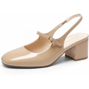 DREAM PAIRS Women's Mary Jane Low Chunky Heels Slingback Closed Square Toe Dress Shoes Wedding Party Work Office Pumps Shoes, Size 8.5