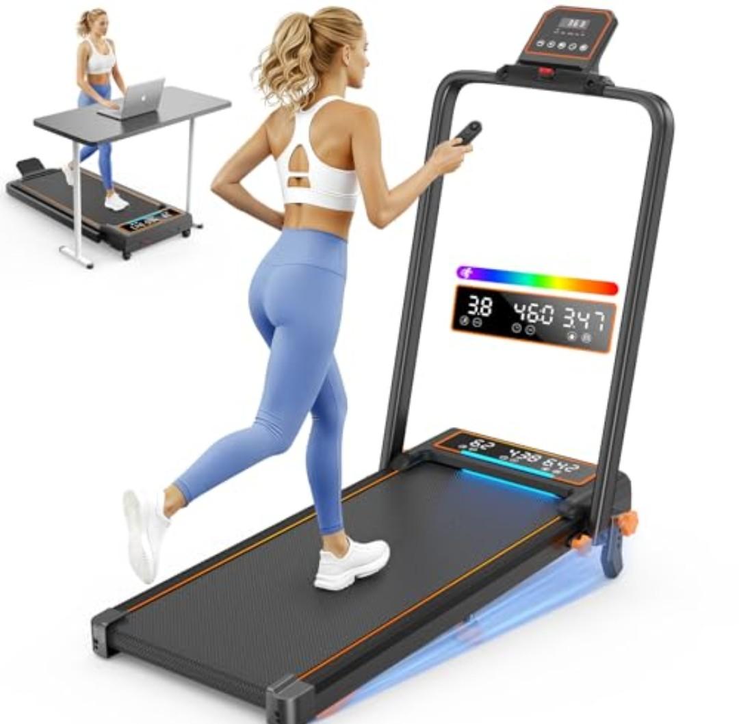 Walking Pad with 12% Incline & Dual LED Display, 3.5HP Foldable Walking Pad Treadmill, 4 in 1 Walking Pad with Handle Bar, Portable Treadmills for Home 350LBS, 4 Adjustable Incline, RGB Light